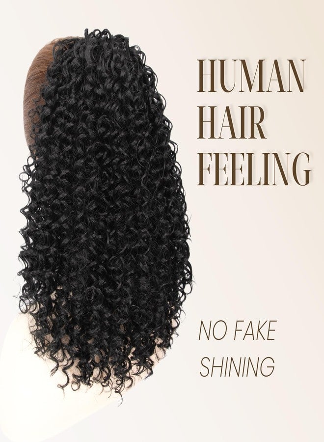 ZAVIDE Ponytail For Black Women Drawstring Ponytail Curly Hair Short Ponytail Extension Pony tails Drawstring Hair Pieces Human Hair Feeling For Daily Use (#1B) - Image 2